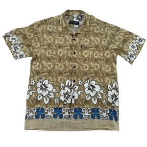 Max Boy International Mens Tan Floral Short Sleeve Button Up Shirt Sz L Summer